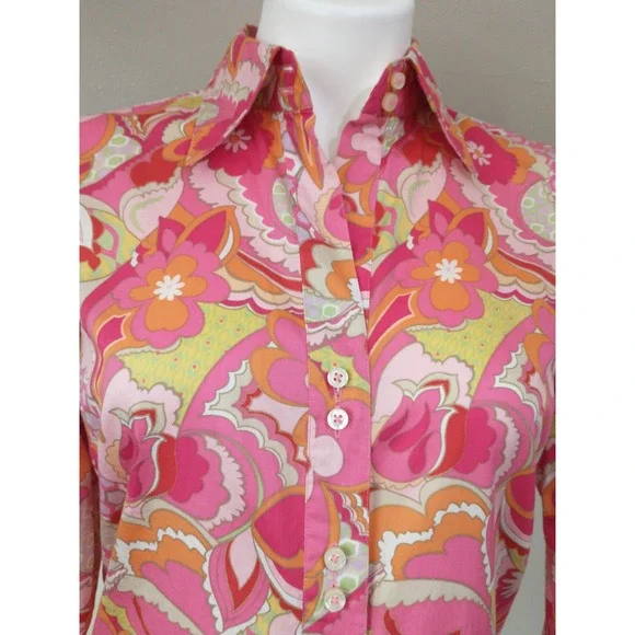 Tommy Hilfiger Pink Floral Paisley Psychedelic Cotton Button Down Shirt Small - Picture 1 of 16